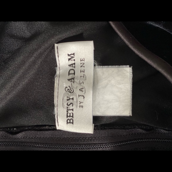 Betsy & Adam black velvet floor length formal dress with high slit size 2 - Picture 8 of 10